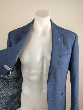 Tailorbyrd Stretch-Texture Blue Sport Coat with Patterned Lining